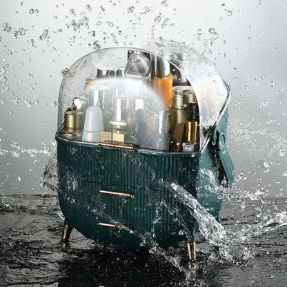 Makeup Storage Organizer Display Case with 2-Layer Storage Box and Transparent Cover, for Bedroom Vanity Desk in Green