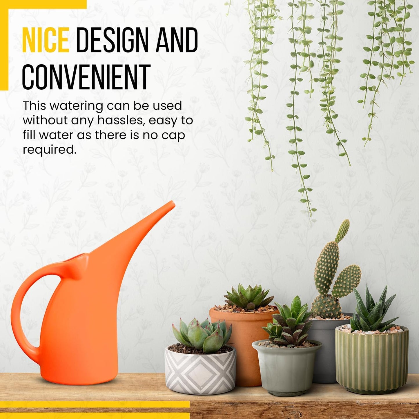 1/2 Gallon Watering Can - Small Indoor/Outdoor Plastic Waterer - Orange - 1 Pack