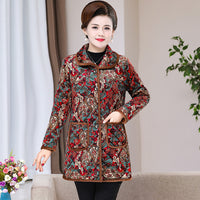 Womens Fashionable Floral-print Warm Plus-size Cotton Coat