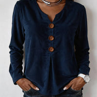 V-neck Buttoned Fashion Casual Long-sleeve Top