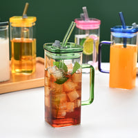 6Pcs Borosilicate Glass Cups with Straws & Lids | 6 Colors | Everyday Home Deal
