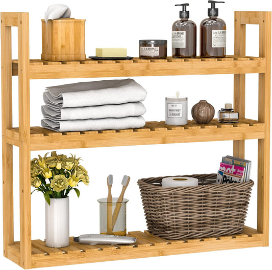 Bamboo Bathroom Shelf over Toilet - 3 Tier Bathroom Shelves Wall Mounted for Towel Storage Shelf, Adjustable Bathroom Rack Organizer
