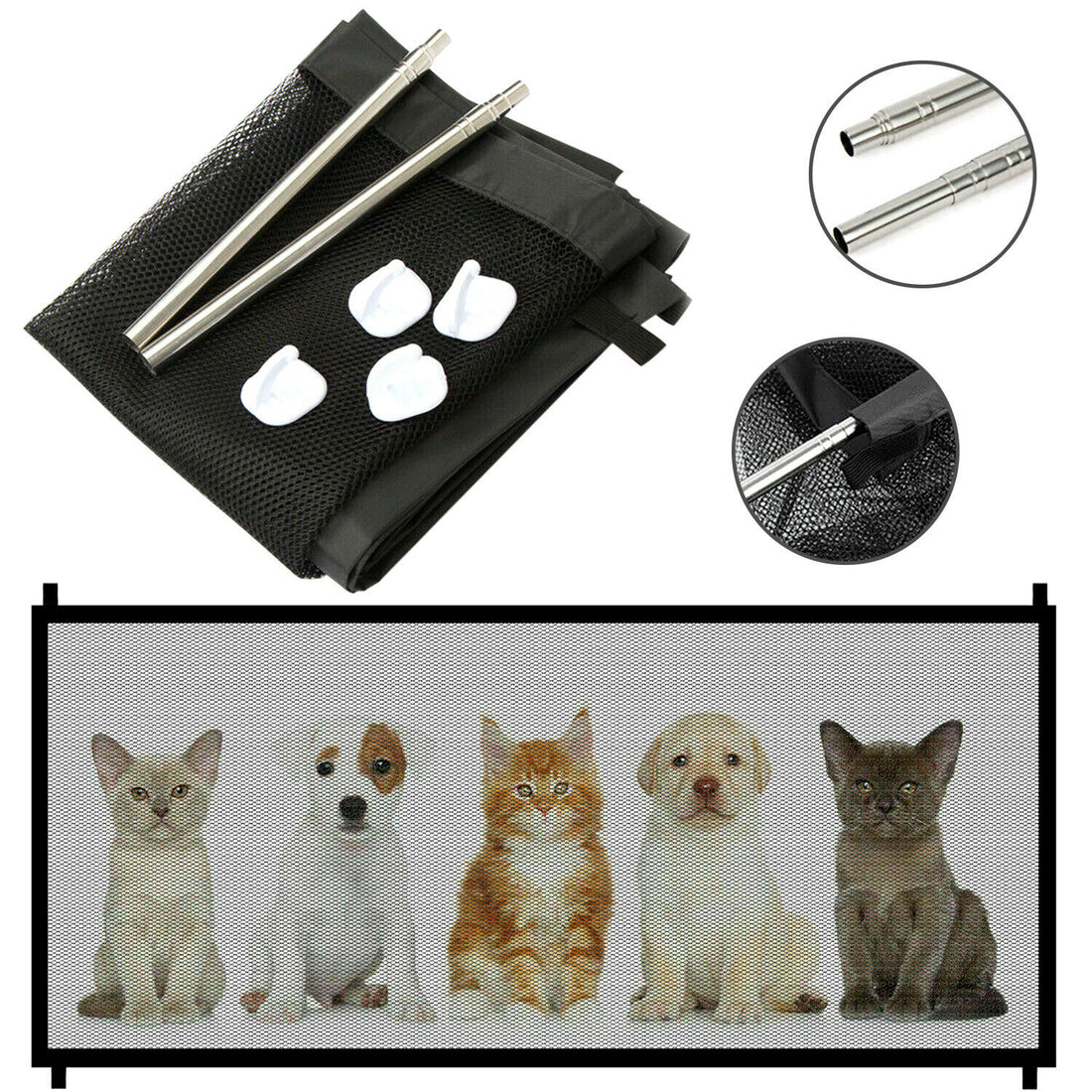 Pets Dog Cat Baby Safety Gate Mesh Fence Magic Portable Guard Net Stairs Doors | Everyday Home Deal