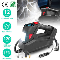 1Pc Portable Tire Inflator 120 PSI Maximum 90W Powered Tire Inflator With Digital Display LED Light Inflatable Nozzle Needle Fuse Air Compressor For Bikes Motorbikes Car Balls