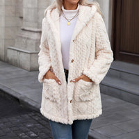 Hooded Solid-Color Cardigan With Buttons, Long-Sleeve Casual Jacket