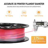 Silk PLA Filament 1.75mm Rainbow Color, 1kg Spool 3D Printer Filament, Shiny Glossy Finish, Multicolor Gradient PLA, Low Shrinkage, Tangle-Free, Compatible With Most FDM Printers