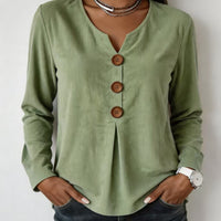 V-neck Buttoned Fashion Casual Long-sleeve Top