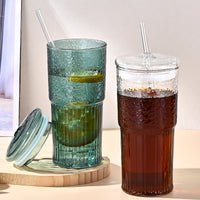 20 Oz Green Glass Straw Cups 2-Pack with Lids – Borosilicate Heat-Resistant Tumblers for Juice, Milk & Cold Drinks | Everyday Home Deal