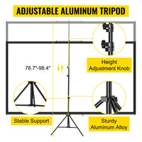 Tripod Projector Screen With Stand 90 Inch 16:9 4K HD Projection Screen Stand Wrinkle-Free Height Adjustable Portable Screen For Projector Indoor & Outdoor For Movie, Home Cinema, Gaming, Office