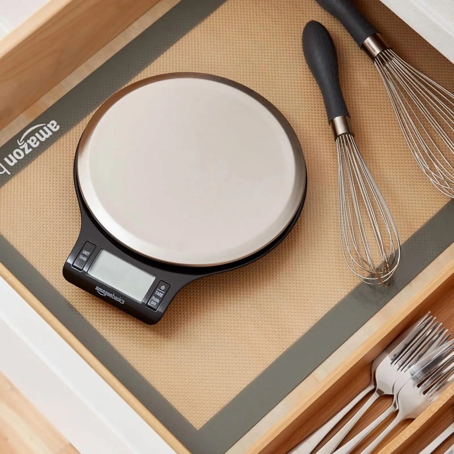 Basics Digital Kitchen Scale with LCD Display - Weighs up to 11Lbs, Black & Stainless Steel - Batteries Included for Instant Use