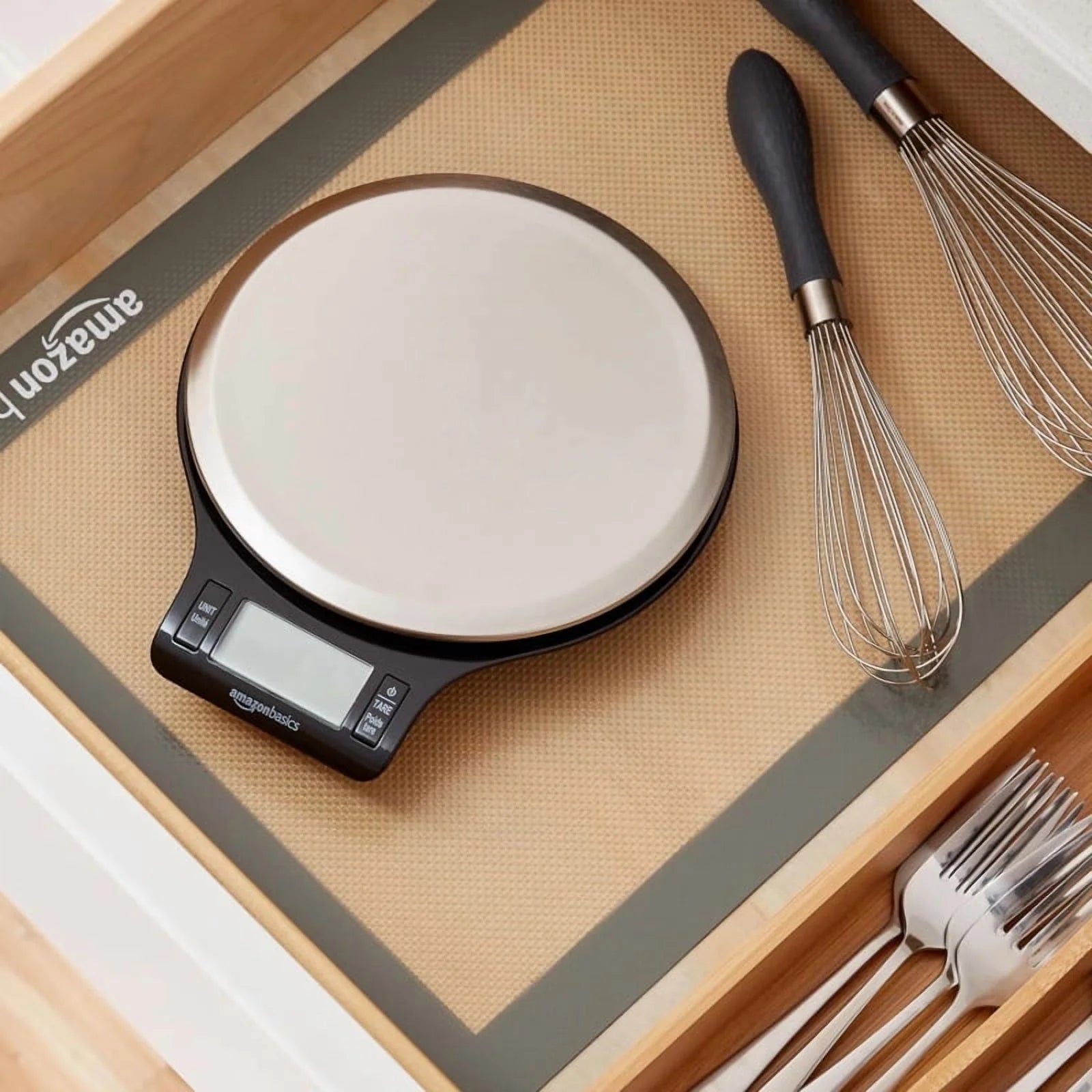 Basics Digital Kitchen Scale with LCD Display - Weighs up to 11Lbs, Black & Stainless Steel - Batteries Included for Instant Use