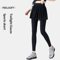 Waist-cinching Figure-flattering Casual Yoga Skort With Mesh Fitness Wear Sports Pants