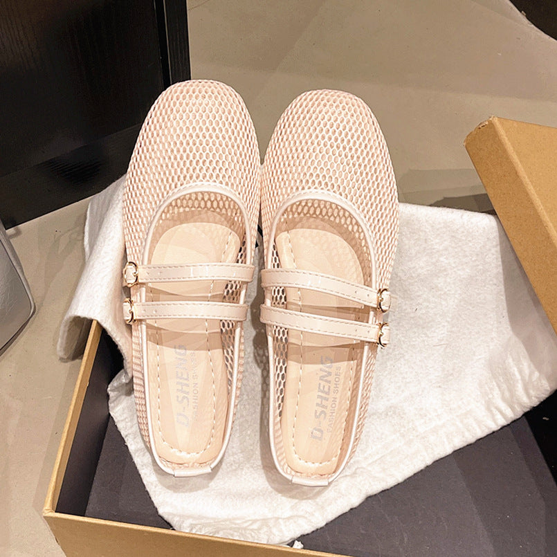 Round-Toe Peep-Toe Flat-Heeled Buckle Sandals | Everyday Home Deal