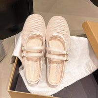 Round-toe Peep-toe Flat-heeled Buckle Sandals