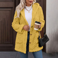 Hooded Solid-Color Cardigan With Buttons, Long-Sleeve Casual Jacket