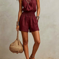 European And American-style Sleeveless Womens Minimalist Linen-blend Jumpsuit
