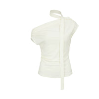Fashionable Off-shoulder Pleated Halterneck T-shirt