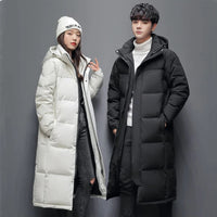 Mens Long Winter White Duck Down Hooded Coat That Goes Below The Knee