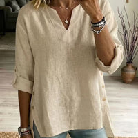Loose Casual V-neck Three-quarter-sleeve T-shirt For Women