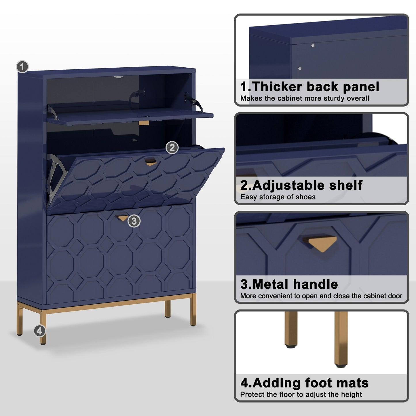 Shoe Organizer 24 Pairs Wood Shoe Storage Cabinet with Drawers