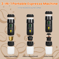 1Pc Portable Electric Espresso Machine Cordless Coffee Maker Self Heating Car Espresso Maker With Anti Dry Burn Fit For Ground Coffee NS DG Capsules For Car Camping Hiking RV Home Office