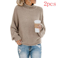 Solid Turtleneck Pullover Sweater Winter Fashion Casual Knitted Long-Sleeved Top Women's Clothing