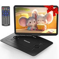 17.9" Portable DVD Player 15.6" HD Swivel Screen 6 Hours 5000mAh Rechargeable Battery Remote Control Dual Speaker TENKER