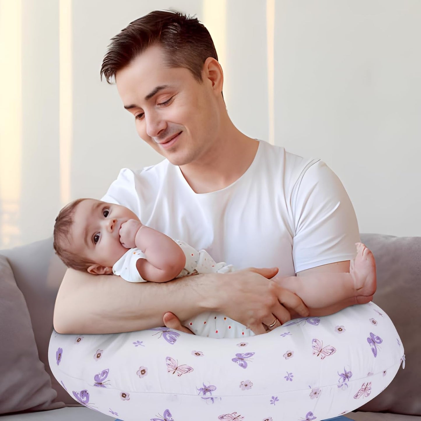 Nursing Pillow for Breastfeeding, Breathable Breast Feeding Pillow and Positioner with Removable Cover for More Support, Tummy Time and Bottle Feeding Support Pillow, Butterfly Dreams