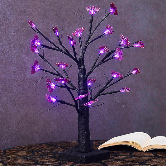 24 LED Lighted Halloween Tree, Battery Operated Birch Tree with 24 DIY Bat, Indoor Home Table Desktop Best Halloween Decorations Gift Package