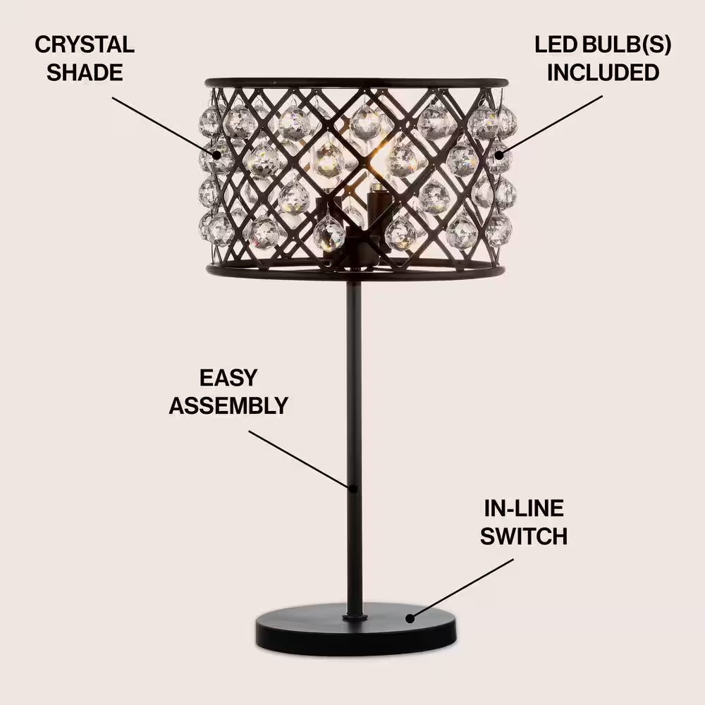 Gabrielle 22.5 In. Oil Rubbed Bronze Metal/Crystal LED Table Lamp