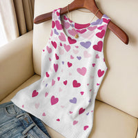 Loving-heart Leopard-print Knitted Vest Crew Neck Slim-fit Breathable