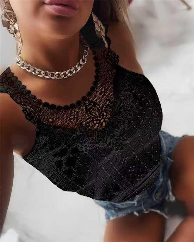 Womens Summer Lace Trim Jacquard Vest