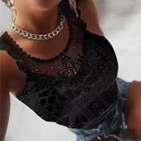 Womens Summer Lace Trim Jacquard Vest