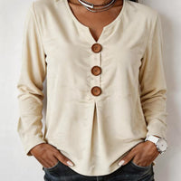 V-neck Buttoned Fashion Casual Long-sleeve Top