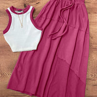 Western-style Color-Block Vest Top A-Line Skirt Two-Piece Set