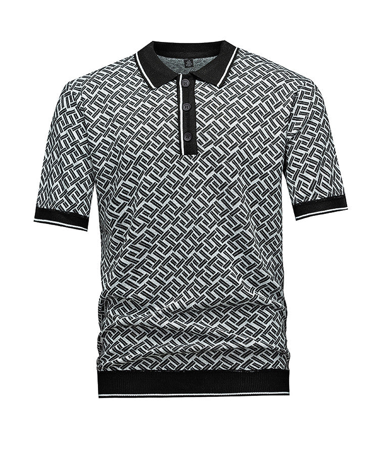 Men's Short Sleeve Knit Polo Shirt (Geometric Interwoven Pattern) - Premium Apparel Deal | Everyday Home Deal