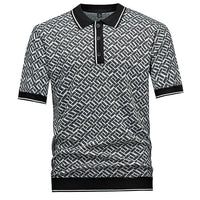 Men's Short Sleeve Knit Polo Shirt (Geometric Interwoven Pattern) - Premium Apparel Deal | Everyday Home Deal