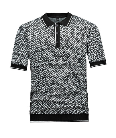 Men's Short Sleeve Knit Polo Shirt (Geometric Interwoven Pattern) - Premium Apparel Deal | Everyday Home Deal