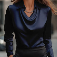 Women's Swing Collar Draped Shirts & Blouses Elegant Solid Satin Office Ladies Top Pullover Spring Long Sleeve Casual Tops