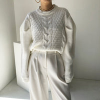 Loose-fitting Cable-knit Long-sleeve Sweater For Women
