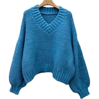 V-neck Loose-fit Long-sleeve Chunky-knit Sweater