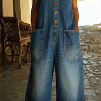 Womens Sleeveless Pocket Denim Jumpsuit
