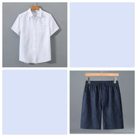 Men's Pure Linen Shorts and Short Sleeve Shirt Set - Summer Loose Casual Lightweight Outfit - Premium Apparel Deal | Everyday Home Deal