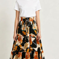 High-waisted A-line Skirt Bohemian-style Printed Flared Skirt