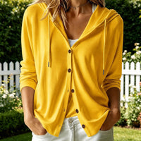 Fashion Women's Solid Color Hooded Long Sleeve Button Down Loose Cardigan