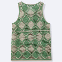 Contrast-color Diamond-pattern Hollow-out Knit Vest