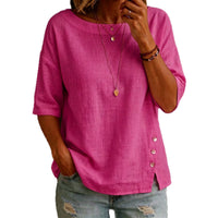 Asymmetrical Button Design Round Neck Loose-fitting Casual Top