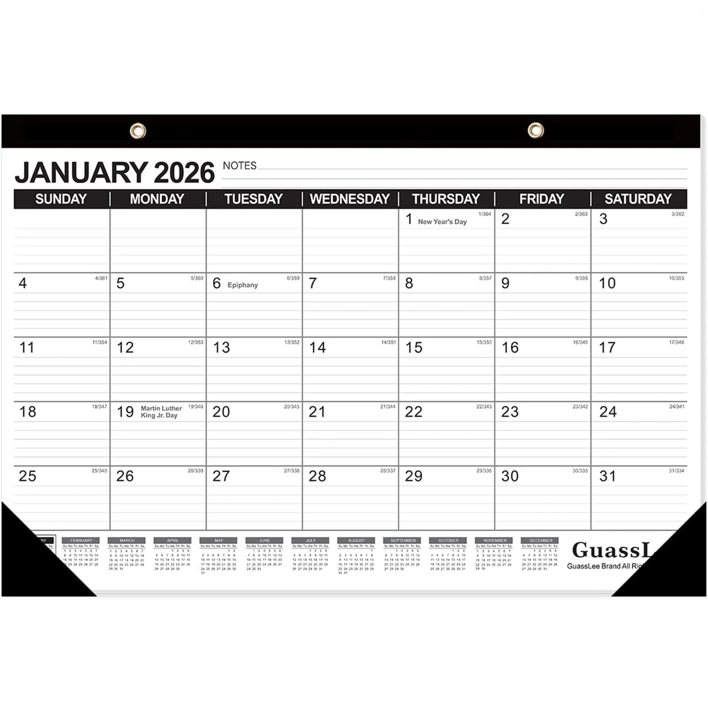 Guasslee Desk Calendar 2026-2027 - 17" × 11.5" Desktop Calendar 18 Months Runs from Jan. 2026 to Jun. 2027 with Julian Date for Home School Office Desk Top Organizing