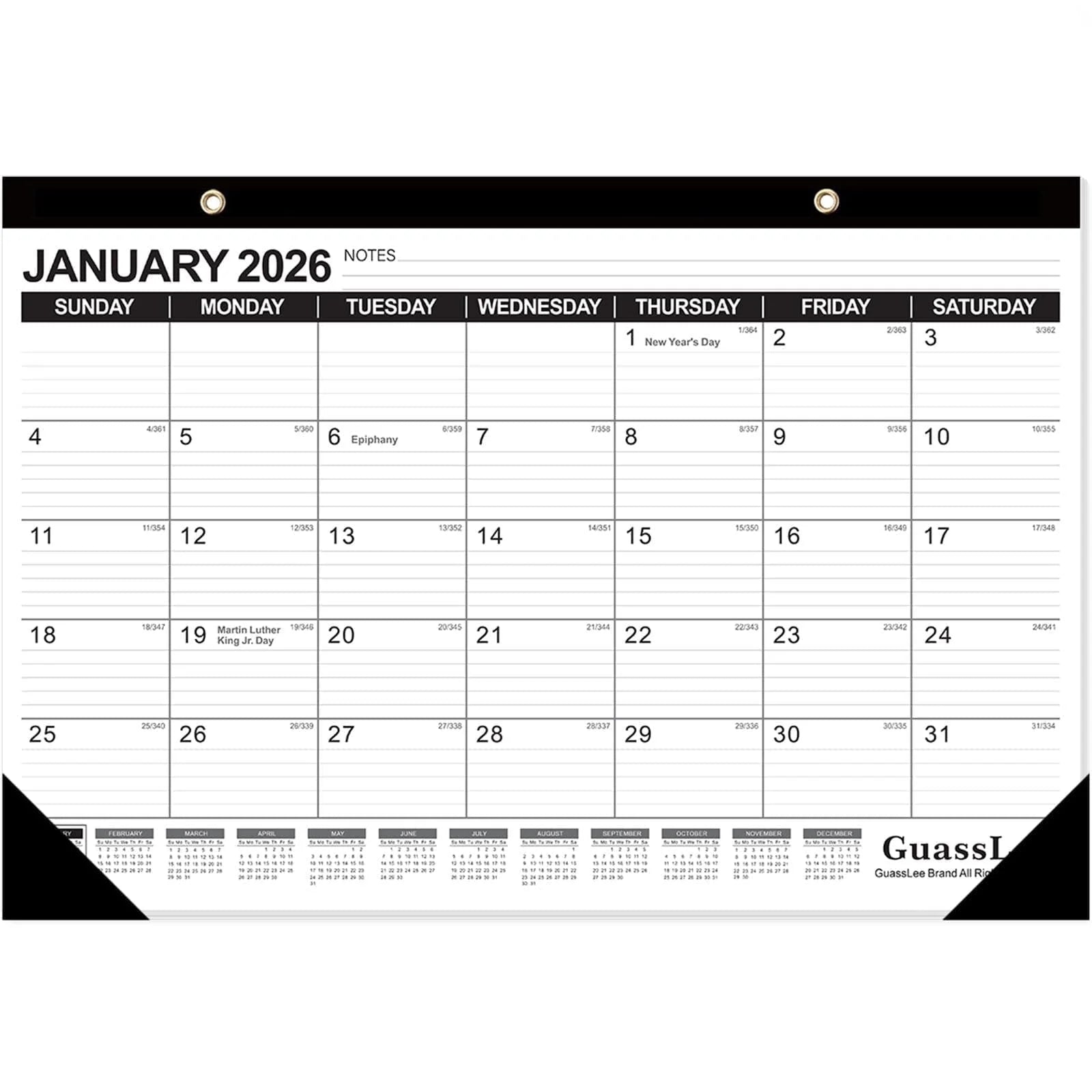Guasslee Desk Calendar 2026-2027 - 17" × 11.5" Desktop Calendar 18 Months Runs from Jan. 2026 to Jun. 2027 with Julian Date for Home School Office Desk Top Organizing