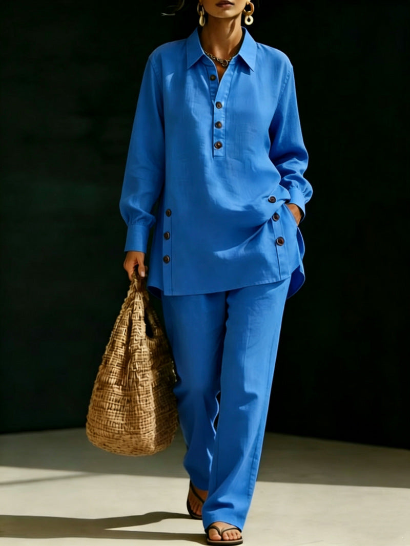 Long-sleeve Shirt And Casual Trousers Two-piece Set